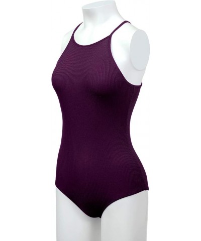 Women's Scoop V-Neck Racerback Sleeveless Tank Top Ribbed Cotton Halter Bodysuit 408-grape-1 $8.63 Lingerie