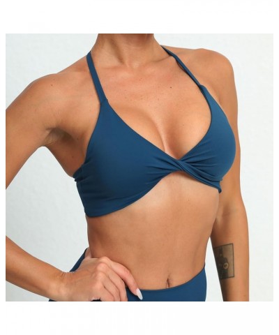 Sports Bras for Women Twist Criss-Cross Back Padded Workout Tank Tops Low Impact Gym Yoga Bra 1 Navy Blue $11.00 Lingerie