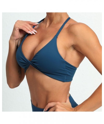 Sports Bras for Women Twist Criss-Cross Back Padded Workout Tank Tops Low Impact Gym Yoga Bra 1 Navy Blue $11.00 Lingerie
