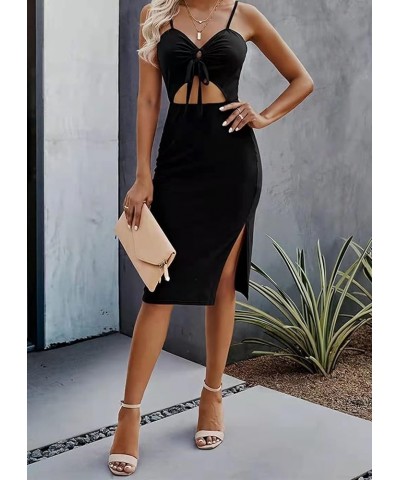 Women's Sexy Dress Round Neck Slim Fit Sleeveless Cutout Slit Mid Length Cocktail Dress Dress 1-black $16.19 Dresses