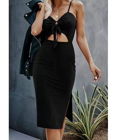 Women's Sexy Dress Round Neck Slim Fit Sleeveless Cutout Slit Mid Length Cocktail Dress Dress 1-black $16.19 Dresses