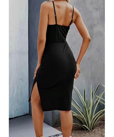 Women's Sexy Dress Round Neck Slim Fit Sleeveless Cutout Slit Mid Length Cocktail Dress Dress 1-black $16.19 Dresses