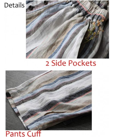 Women's Striped Wide-Leg Cropped Pants Linen Capri Harem Casual Trousers Light Blue $21.27 Pants