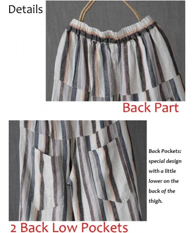 Women's Striped Wide-Leg Cropped Pants Linen Capri Harem Casual Trousers Light Blue $21.27 Pants