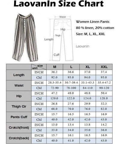 Women's Striped Wide-Leg Cropped Pants Linen Capri Harem Casual Trousers Light Blue $21.27 Pants