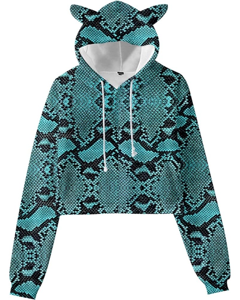 Snake Leopard Print Crop Top Hoodie Women's Cat Ear Hoodie Sweater Snake Lake $9.03 Hoodies & Sweatshirts