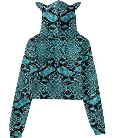 Snake Leopard Print Crop Top Hoodie Women's Cat Ear Hoodie Sweater Snake Lake $9.03 Hoodies & Sweatshirts