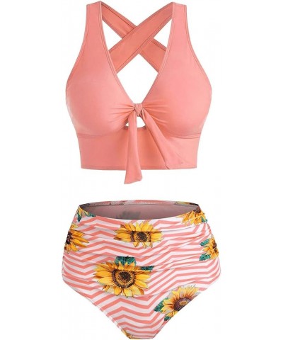 Women 2pack Fashion Sexy Split High Waist Hollow Lace Bikini Swimsuit Two Pieces Tankini Swim for Women Plus 1-pink $13.82 Sw...