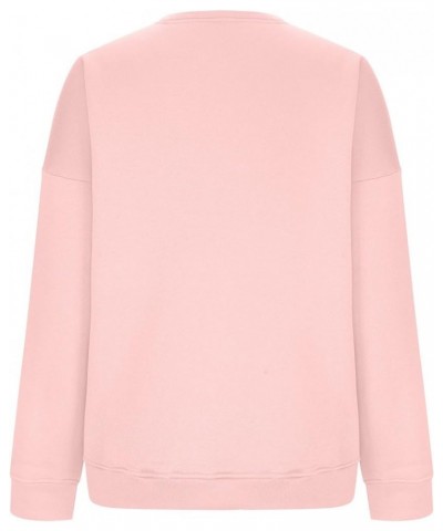 Womens Sweatshirts Long Sleeve Crew Neck Pullover Sweatshirt Casual 2023 Teens Girls Fashion Cute Fall Outfits Shirts Z1-pink...