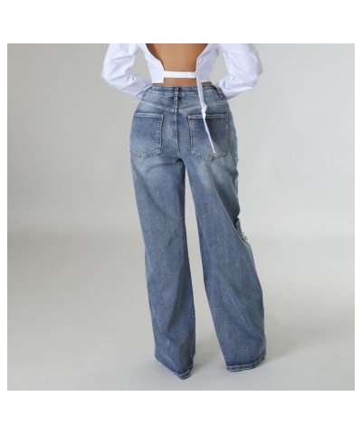 Women's Cross Patchwork Wide Leg Jeans, Mid Rise Vintage Cowboy Pants Fashion Denim Jeans for Women Blue $20.25 Jeans