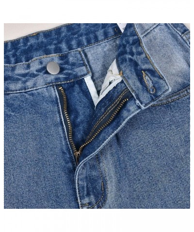 Women's Cross Patchwork Wide Leg Jeans, Mid Rise Vintage Cowboy Pants Fashion Denim Jeans for Women Blue $20.25 Jeans