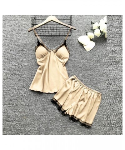 Womens Lingeries Sexy Plus Size 4PC Silk Lingerie Sleepwear Valentines Women Lace Robe Dress Set Pajamas Nightdress Beige $12...