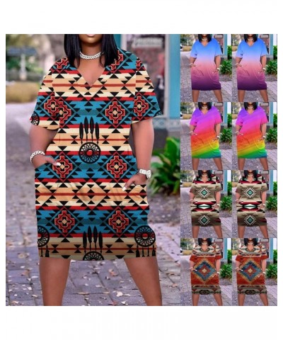 Plus Size Ethnic Style Dress for Women Casual Short Sleeve V Neck African Ethnic Style Summer Dresses with Pockets 03-purple ...