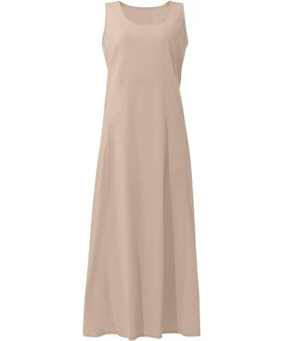 Women's Sundresses Fashion Casual Solid Colour Sleeveless Cotton Linen Pocket Dress Dresses 2022 Khaki $9.89 Dresses