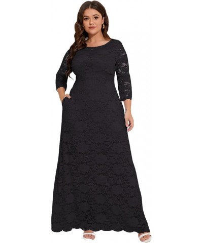Women's Plus Size Floral Lace Wedding Dress 3 4 Sleeve Bridesmaid Evening Party Long Maxi Dresses with Pockets B-black $31.89...
