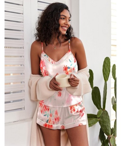 Satin Pajamas Women's Soft Sleepwear Lingerie Silk Cami Shorts Set Nightwear S-XXL Pattern3 $12.18 Sleep & Lounge