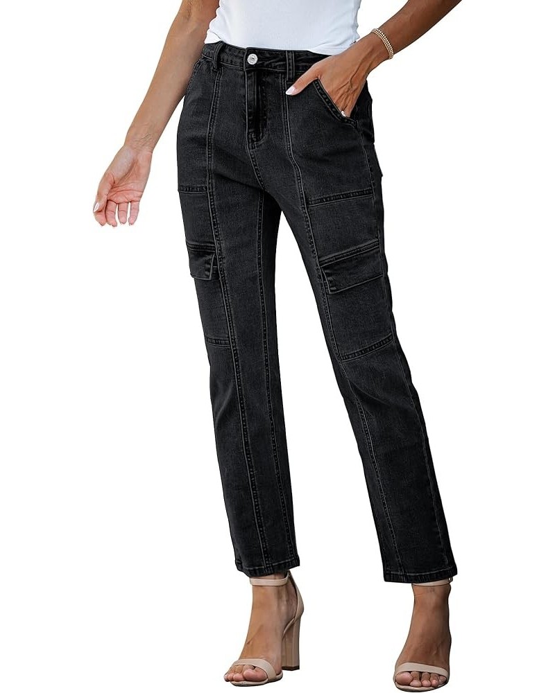 Jeans for Women Fashion Cargo Pants High Waisted Stretch Straight Leg Distressed Denim Pants Vintage Black $22.05 Jeans