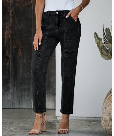 Jeans for Women Fashion Cargo Pants High Waisted Stretch Straight Leg Distressed Denim Pants Vintage Black $22.05 Jeans