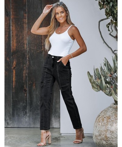 Jeans for Women Fashion Cargo Pants High Waisted Stretch Straight Leg Distressed Denim Pants Vintage Black $22.05 Jeans