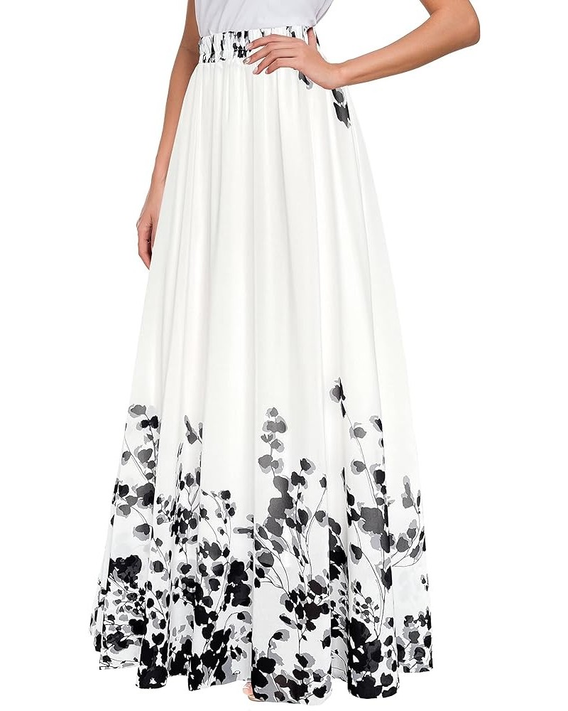 Women Floral Long Skirts Chiffon Summer Beach High Waisted Maxi Skirts Black White $19.11 Skirts