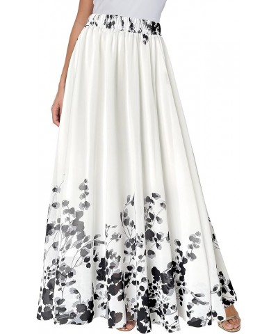 Women Floral Long Skirts Chiffon Summer Beach High Waisted Maxi Skirts Black White $19.11 Skirts