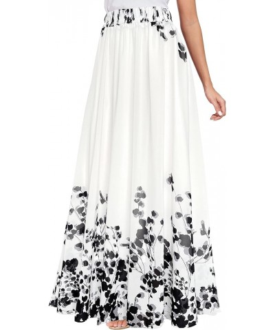 Women Floral Long Skirts Chiffon Summer Beach High Waisted Maxi Skirts Black White $19.11 Skirts