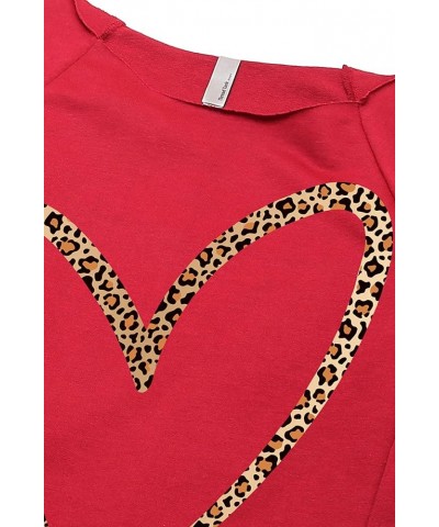 Simply Heart Leopard Print Women's Fashion Slouchy 3/4 Sleeves Raglan Lightweight Sweatshirt Red $18.17 Hoodies & Sweatshirts