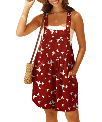 Jumpsuits For Women Summer Short Overalls Casual Sleeveless Adjustable Loose Women's Rompers with Pockets 2024 Fp-wine Red Bu...