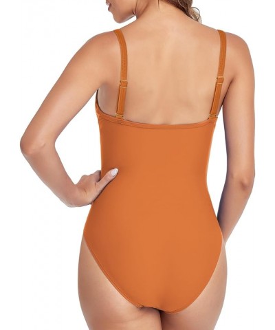 Women's Ruched Underwire One Piece Swimsuit Front Twist Swimwear Tummy Control Bathing Suit Monokini Apricot Orange $22.50 Sw...