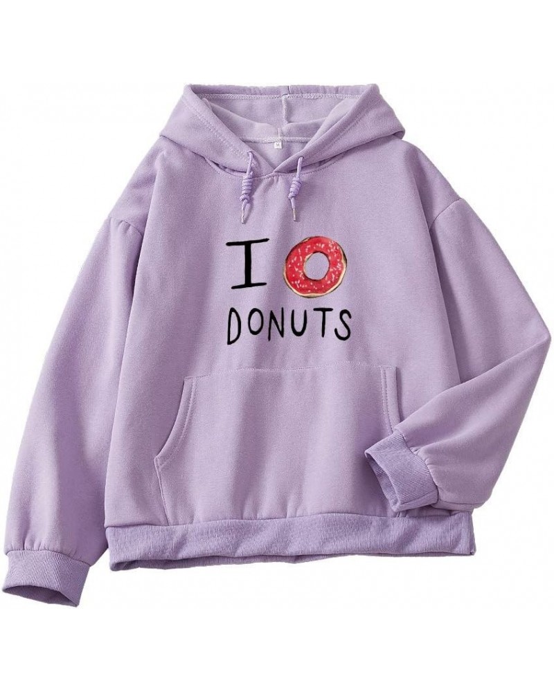 Women Sweatshirt Donuts Letter Graphic Drawstring Pocket Casual Cotton Hoodie Purple $15.61 Hoodies & Sweatshirts