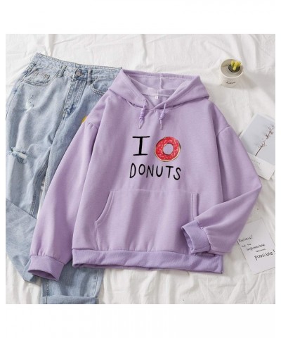 Women Sweatshirt Donuts Letter Graphic Drawstring Pocket Casual Cotton Hoodie Purple $15.61 Hoodies & Sweatshirts