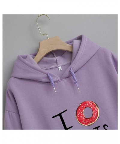 Women Sweatshirt Donuts Letter Graphic Drawstring Pocket Casual Cotton Hoodie Purple $15.61 Hoodies & Sweatshirts