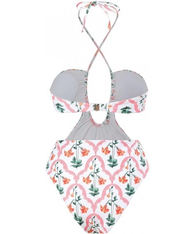 Women's One Piece Swimsuit with Beach Cover up Wrap Skirt Sarong Retro Floral Print Bikini Set Two Piece Bathing Suit White -...