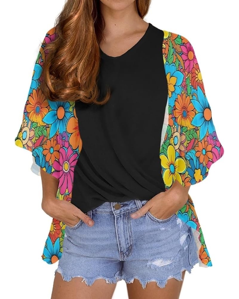 JooMeryer Women Van Gogh Kimono Cardigan Starry Night Print Half Sleeve Chiffon Cover Ups Art Colorful Flower $17.50 Swimsuits