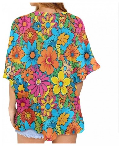 JooMeryer Women Van Gogh Kimono Cardigan Starry Night Print Half Sleeve Chiffon Cover Ups Art Colorful Flower $17.50 Swimsuits