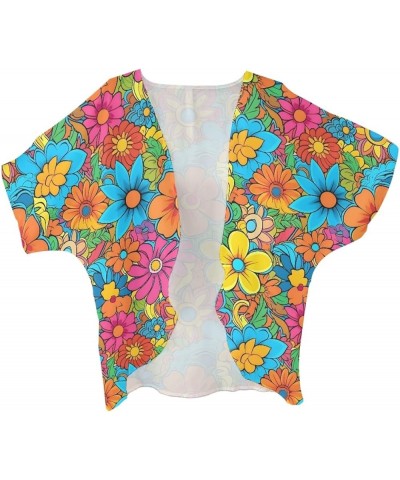 JooMeryer Women Van Gogh Kimono Cardigan Starry Night Print Half Sleeve Chiffon Cover Ups Art Colorful Flower $17.50 Swimsuits