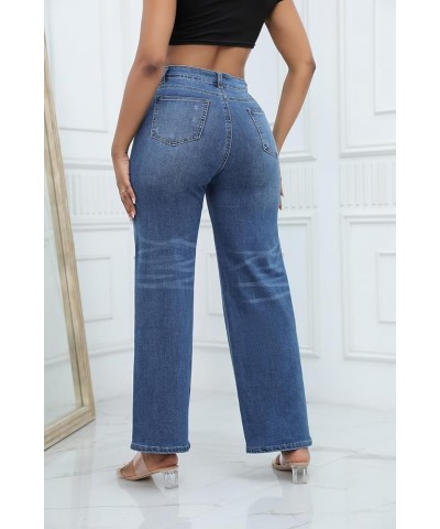 Ripped Wide Leg Jeans for Women Mom Baggy Straight Leg Stretchy Boyfriend Trendy Trouser Denim Pants A1_blue $23.75 Jeans