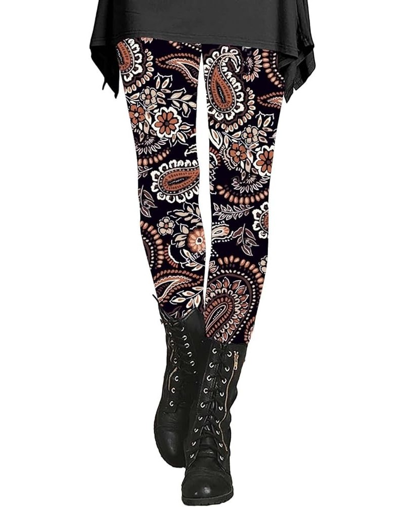 Leggings for Women Vintage Print High Waisted Womens Legging Seamless Running Workout Yoga Pants Tummy Control G-coffee-f $11...