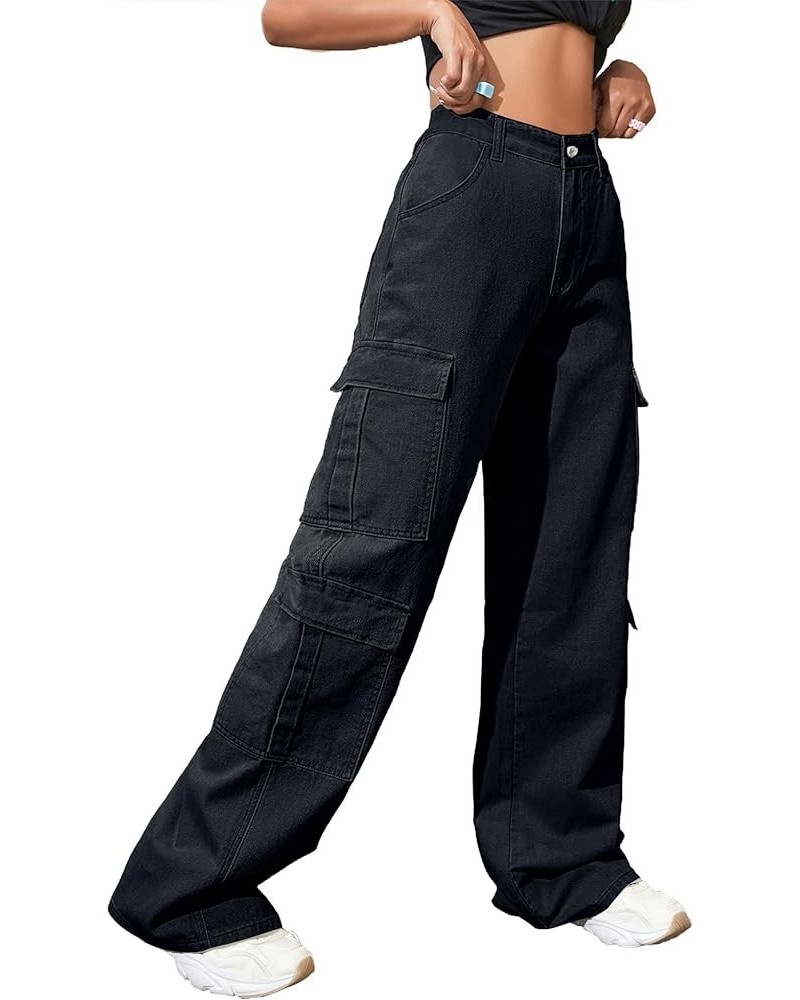 Women's High Waist Cargo Jeans Flap Pocket Baggy Cargo Pants Y2K Wide Leg Denim Jeans Y2K Streetwear Pants. Black12 $21.39 Jeans