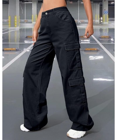 Women's High Waist Cargo Jeans Flap Pocket Baggy Cargo Pants Y2K Wide Leg Denim Jeans Y2K Streetwear Pants. Black12 $21.39 Jeans