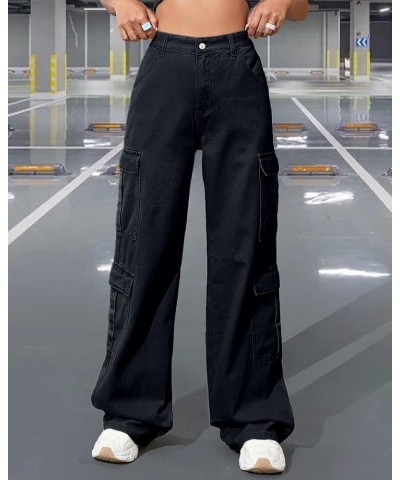 Women's High Waist Cargo Jeans Flap Pocket Baggy Cargo Pants Y2K Wide Leg Denim Jeans Y2K Streetwear Pants. Black12 $21.39 Jeans