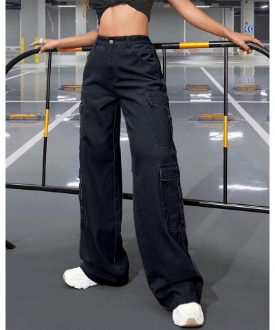 Women's High Waist Cargo Jeans Flap Pocket Baggy Cargo Pants Y2K Wide Leg Denim Jeans Y2K Streetwear Pants. Black12 $21.39 Jeans