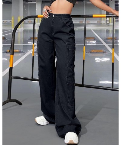 Women's High Waist Cargo Jeans Flap Pocket Baggy Cargo Pants Y2K Wide Leg Denim Jeans Y2K Streetwear Pants. Black12 $21.39 Jeans