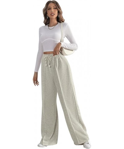 Women's Causal Drawstring High Waist Baggy Straight Wide Leg Sweatpants with Pockets Off-white $8.39 Activewear