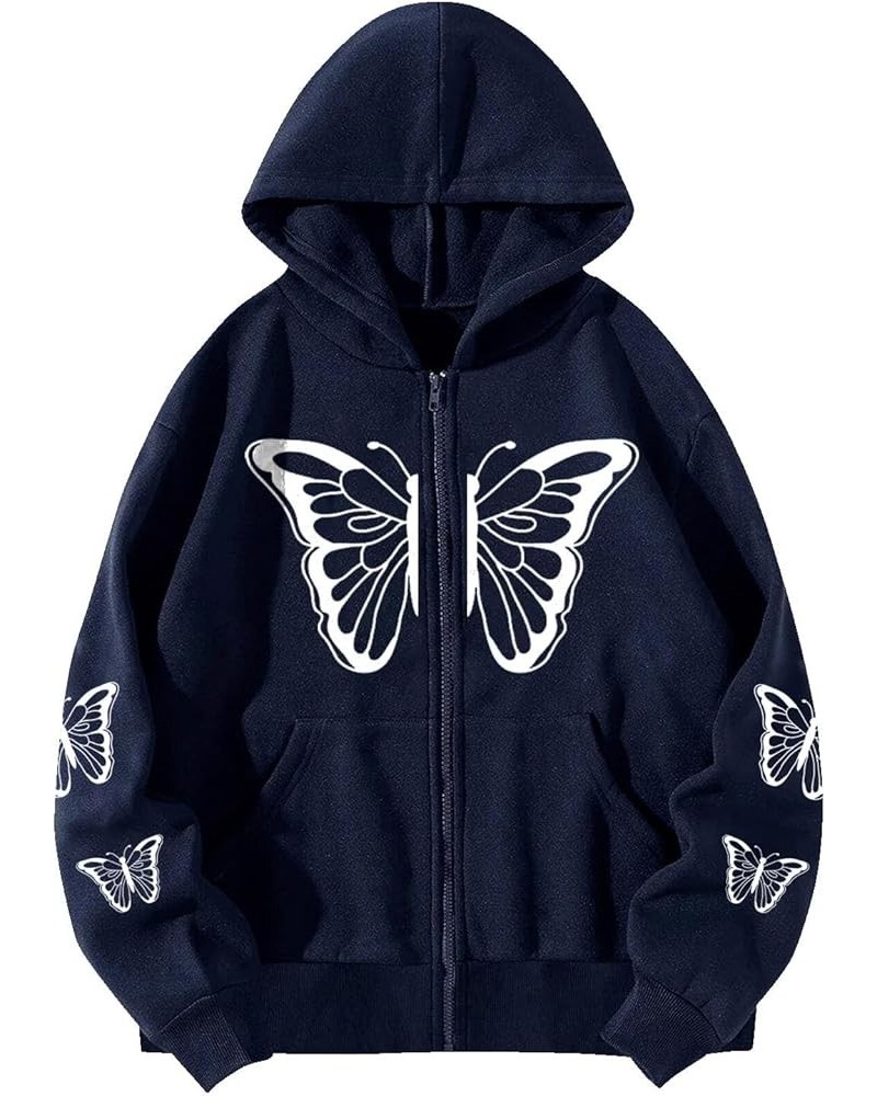 Oversized Sweatshirts For Women Loose Fit Casual Full Zip Up Hoodie Fleece Hood Fall Fashion Clothes Long Sleeve Tops A01navy...