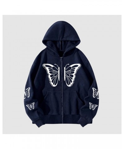 Oversized Sweatshirts For Women Loose Fit Casual Full Zip Up Hoodie Fleece Hood Fall Fashion Clothes Long Sleeve Tops A01navy...