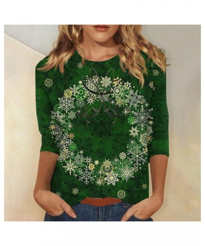 Women's Casual Long Sleeve Crew Neck Cute Shirts Reindeer Graphic T-Shirt Shirts Casual Loose Colorblock Loungewear 7-dark Gr...