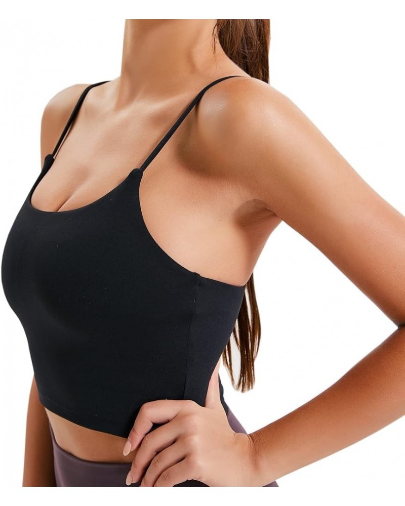 Sports Bras for Women Longline Padded Crop Tops Running Fitness Yoga Workout Tank Top with Built in Bra Cami Bra Tops Black $...