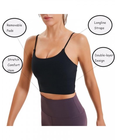 Sports Bras for Women Longline Padded Crop Tops Running Fitness Yoga Workout Tank Top with Built in Bra Cami Bra Tops Black $...