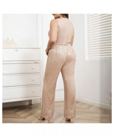 Plus Size Women's Sparkling Sequins Jumpsuit Sexy Deep V Neck Sleeveless Rompers Elegant Wide Leg Long Pants Overalls Black $...
